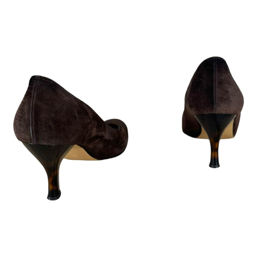 Salvatore Ferragamo Women’s 9 B Brown Suede Pumps VTG Vintage Tortoise Heel - Picture 4 of 13